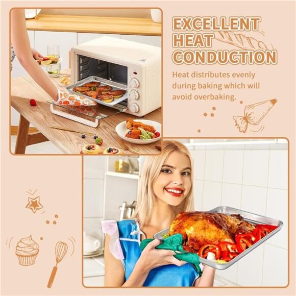 Stainless Steel Baking Sheet Set of 2, Deedro Cookie Sheet Metal Baking Pan Tray - Picture 4 of 7